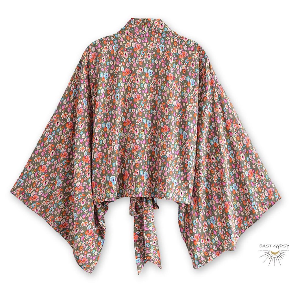 Garden Flower Kimono Wrap Crop Top